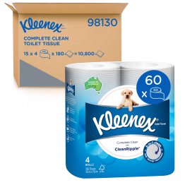Kleenex Complete Clean 98130 Toilet Tissue 180 Sheets, Carton (60 Rolls)