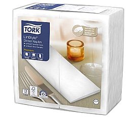 Tork LinStyle 478145 Dinner Napkin White 1/8 Fold White (Carton 12 Packs)
