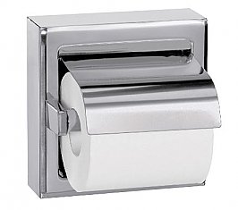 Bradley 5106-S Single Toilet Roll Holder with Hood, Surface Mounted Satin Stainless Steel