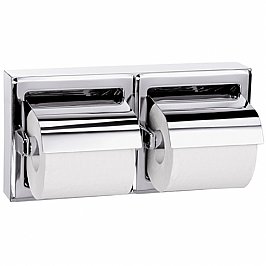 Bradley 5126-S Dual Roll Holder, Hooded, Surface Mount Satin Stainless with Standard Spindles
