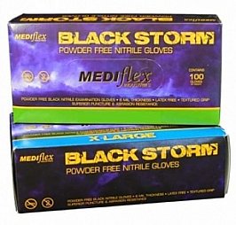 Mediflex STORM-L Nitrile Black Gloves Large Carton (10 Boxes)