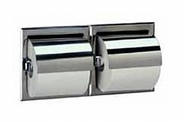 Bobrick B699 Double Toilet Roll Holder with Hood Recessed Bright Polished Stainless Steel
