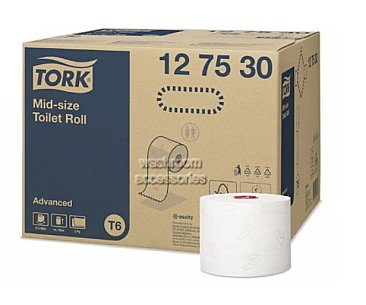 Tork T6 Mid-Size 127530 Toilet Roll Advanced Carton of 27