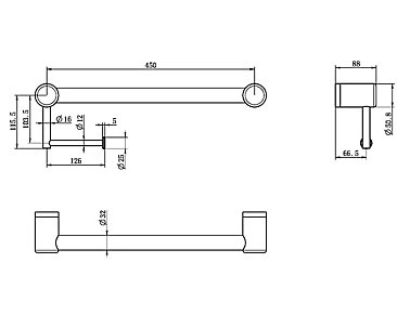 Avail Design Calibre Mecca R01H40-BG Grab Rail with Toilet Roll Holder