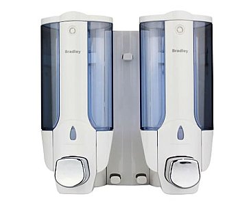 Bradley 6253-W Dual Soap Dispenser, 2 x 370mL White and Blue ABS Plastic