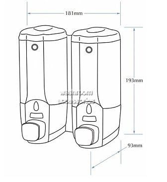 Bradley 6253-S Dual Soap Dispenser, 2 x 370mL, Silver/Clear Plastic