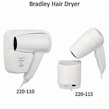 Bradley 5-Star 220-100 Dual Heat Hair Dryer Wall Mount Compact White ABS Plastic