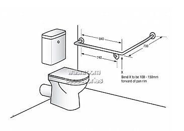 Metlam MLR101 Toilet Grab Rail  840mm x 700mm Left Hand 30 Degree Matte Black