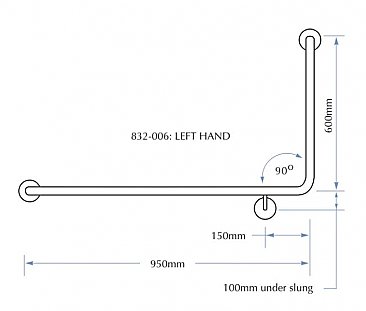 Bradley 832-006 Toilet Grab Rail 90 Degree Left Hand Satin