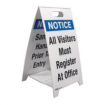 Brady 879141 Economy Floor Stand - Sanitise Hands Prior to Entry/All Visitors Must Register at Office
