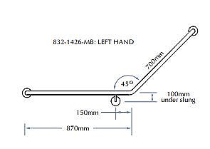 Bradley 832-1426-MB Toilet Grab Rail 45 Degree Left Hand Matte Black